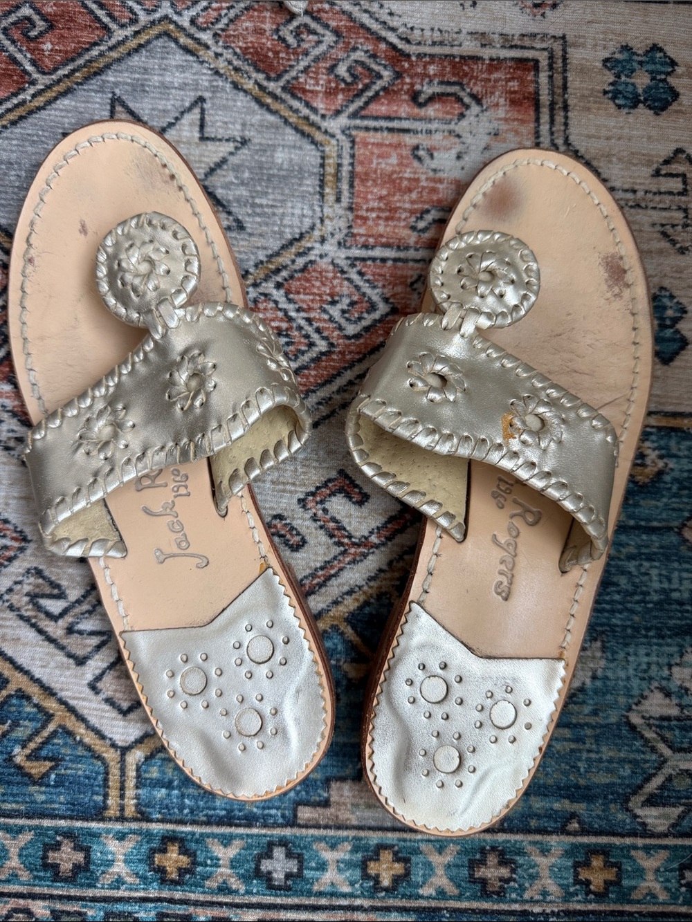Authentic Jack Rogers Metallic Gold Rondelle Slide Sandals